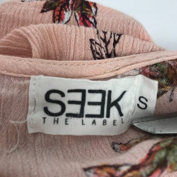 Seek The Label Floral Print Button Up Short Sleeve Crop Top Peplum Ruffle SZ S - Picture 6 of 6